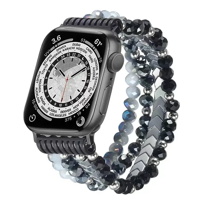 Beaded Compatible Apple Watch Band 38 40 41 42 44 45mm for Women, iWatch Series SE 9 8 7 6 5 4 3 2 1 Handmade Elastic Band