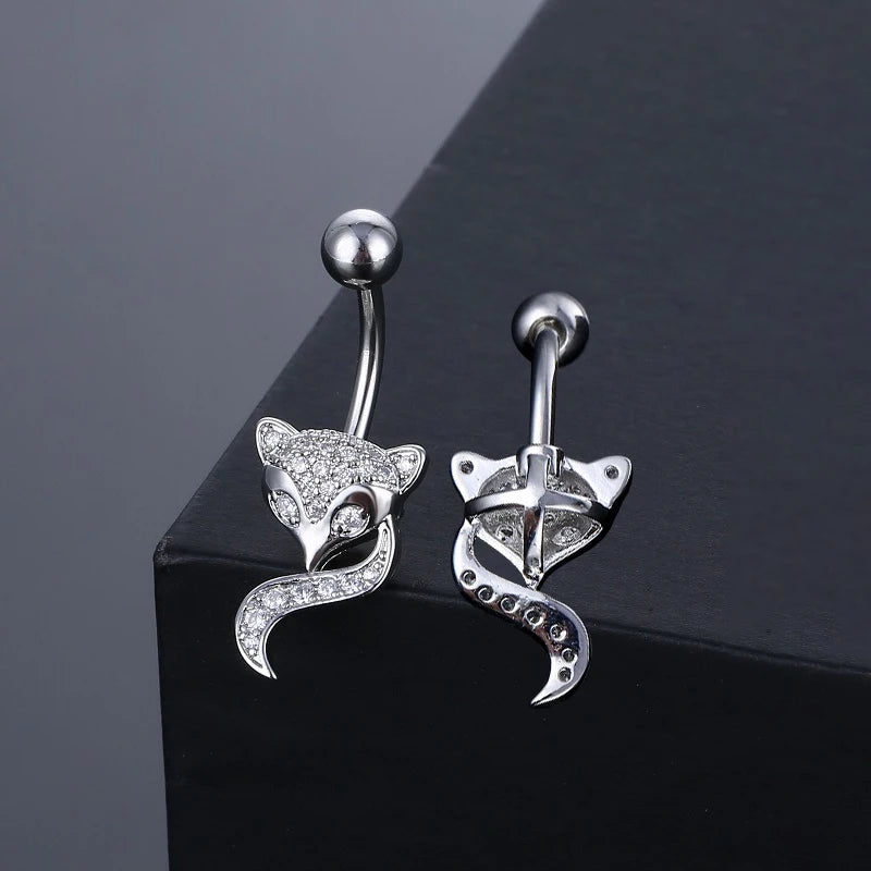 Full Diamond-embeded Fox Shape Animal Belly Piercing Navel Nail Sexy Fashion Zircon Inlaid For Women
