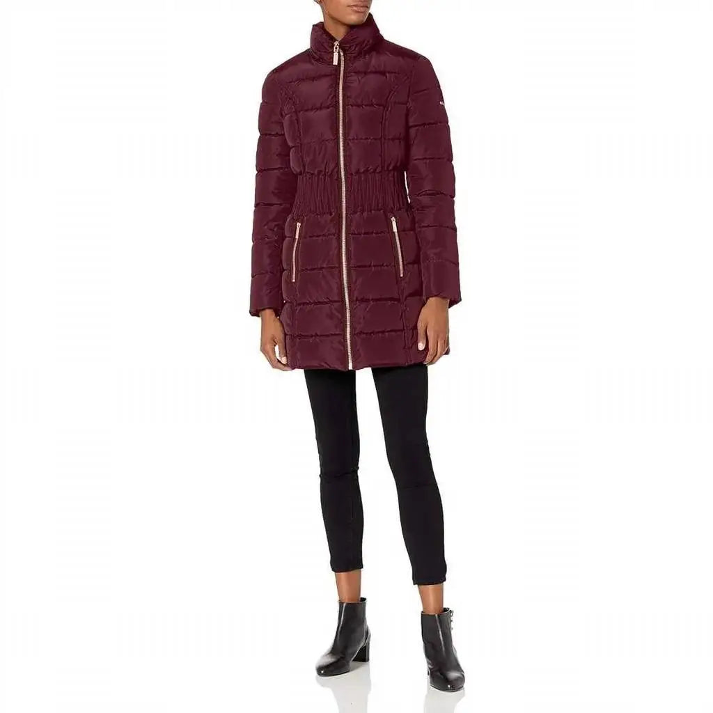 Laundry by Shelli Segal | 3/4 Puffer Zig Zag Cinched Waist Faux Fur Trim Hood Jacket In Port Royal