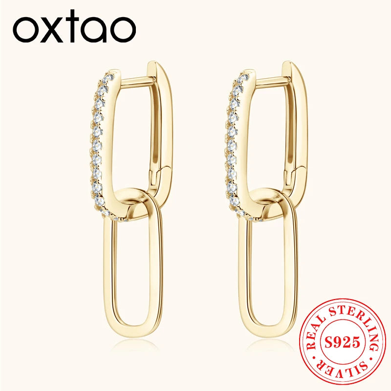Real S925 Silver Paperclip Link Earrings for Women D Color Moissanite Earrings Piercing Wedding Jewelry Gift