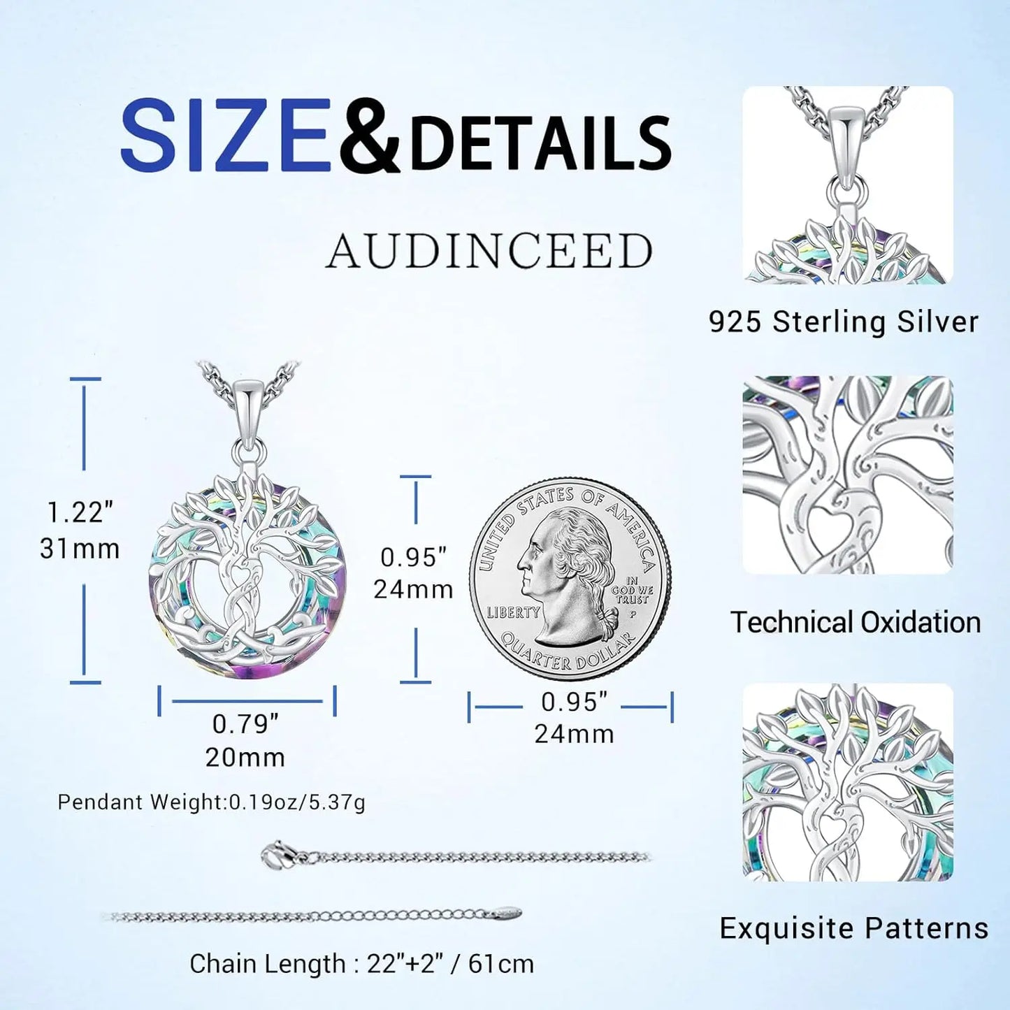 Tree of Life Necklace for Women 925 Sterling Silver Tree of Life Crystal Pendant Jewelry Gift For Graduation Birthday Christmas