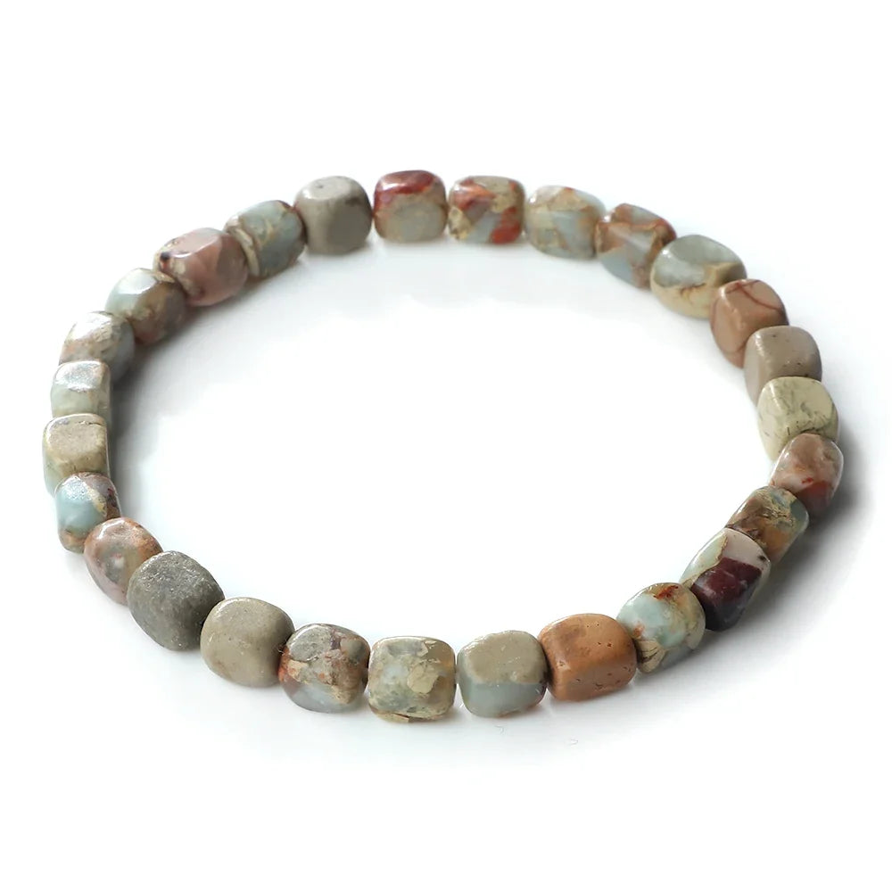 Vintage Elastic Bead Bracelet Square Emperor Stone Bangle Women Men Chakra Healing Couple Bracelet Natural Chain Jewelry