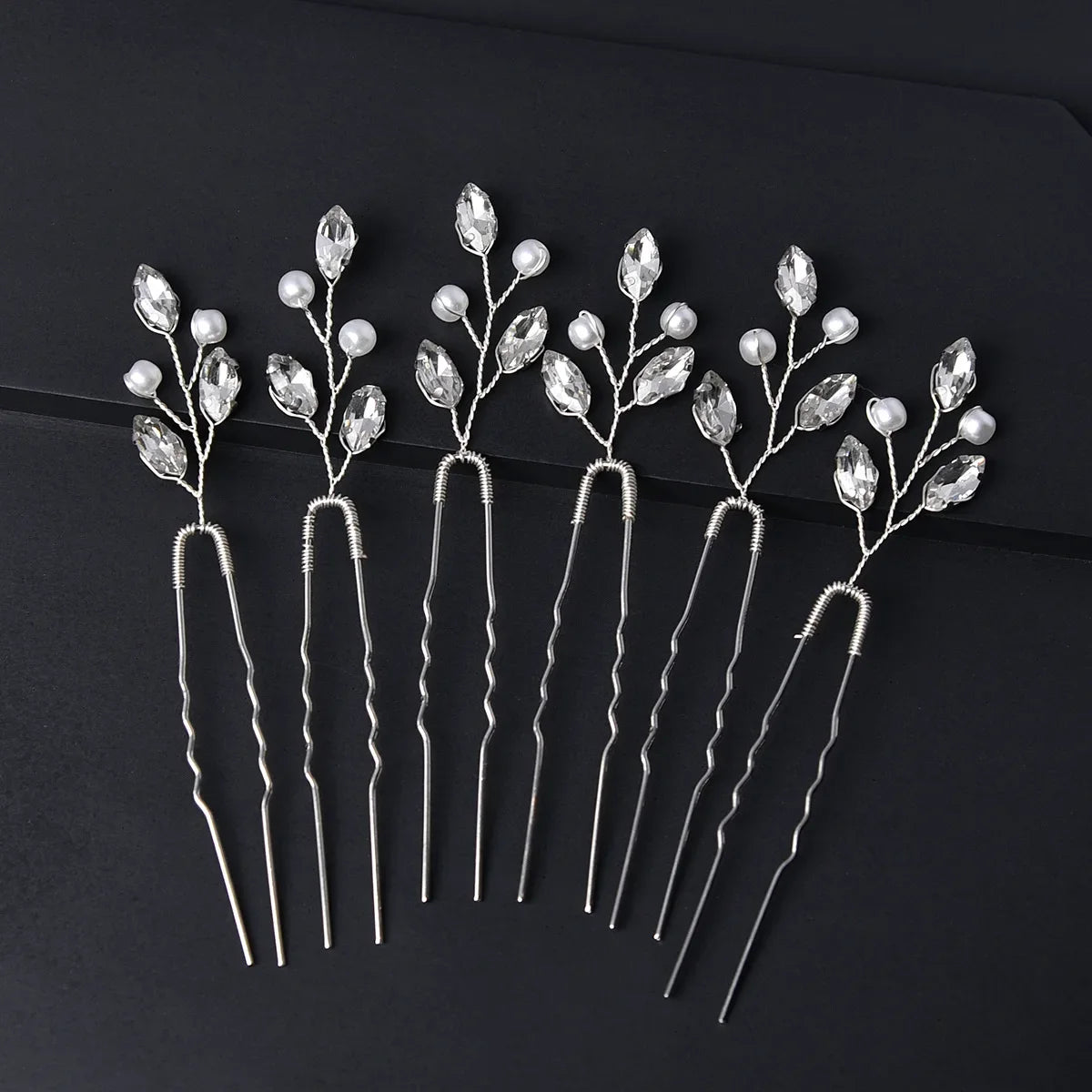 6Pcs Bridal Hairpins Wedding Headpiece Golden And Silvery Pearl Hair Comb Rhinestone Crystal Hair Accessories