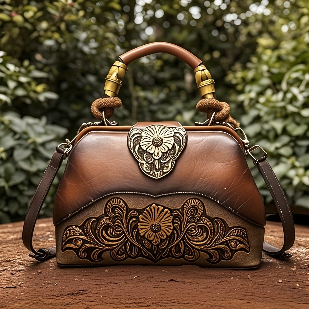 Retro Style Floral Pattern Women'S Handbag, PU Shoulder Bag, High-end All-round Crossbody Bag Suitable For Gifts