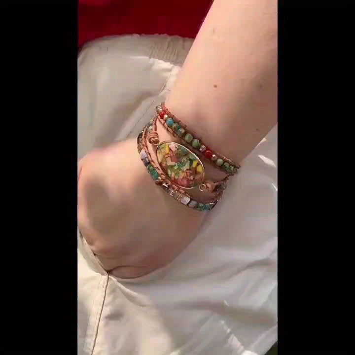 Women Wrap Bracelet Boho Natural Colored Turquoise Jasper Crystal Stone Beads Strand Bracelets