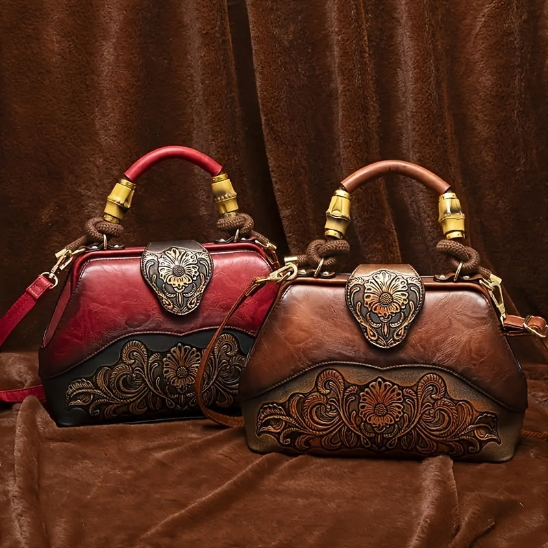 Retro Style Floral Pattern Women'S Handbag, PU Shoulder Bag, High-end All-round Crossbody Bag Suitable For Gifts