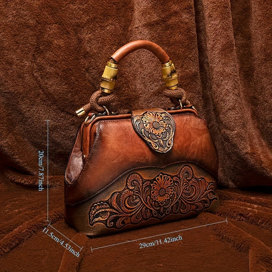 Retro Style Floral Pattern Women'S Handbag, PU Shoulder Bag, High-end All-round Crossbody Bag Suitable For Gifts