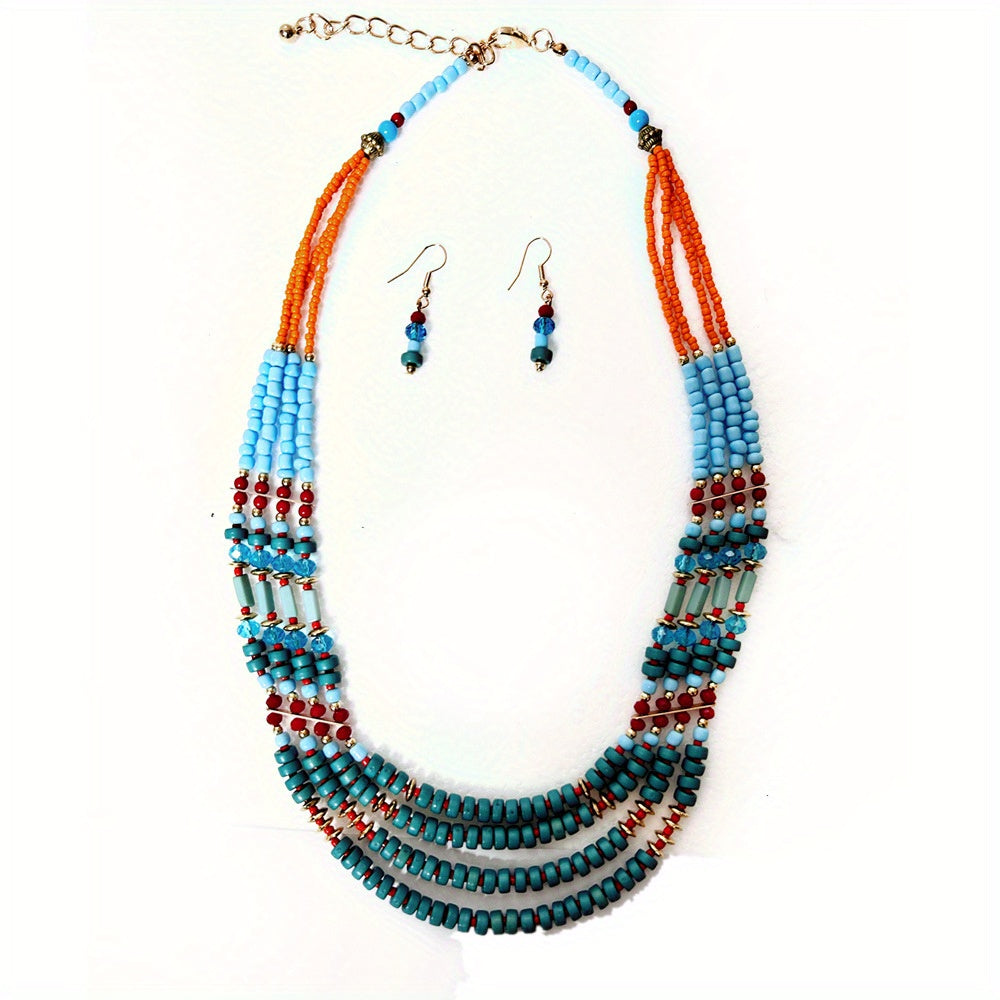 [Vibrant Bohemian Necklace] Vibrant Bohemian Retro Ethnic Multi-Layer Beaded Necklace - Handmade Layered Jewelry for Parties, Weddings, Festivals & Casual Attire