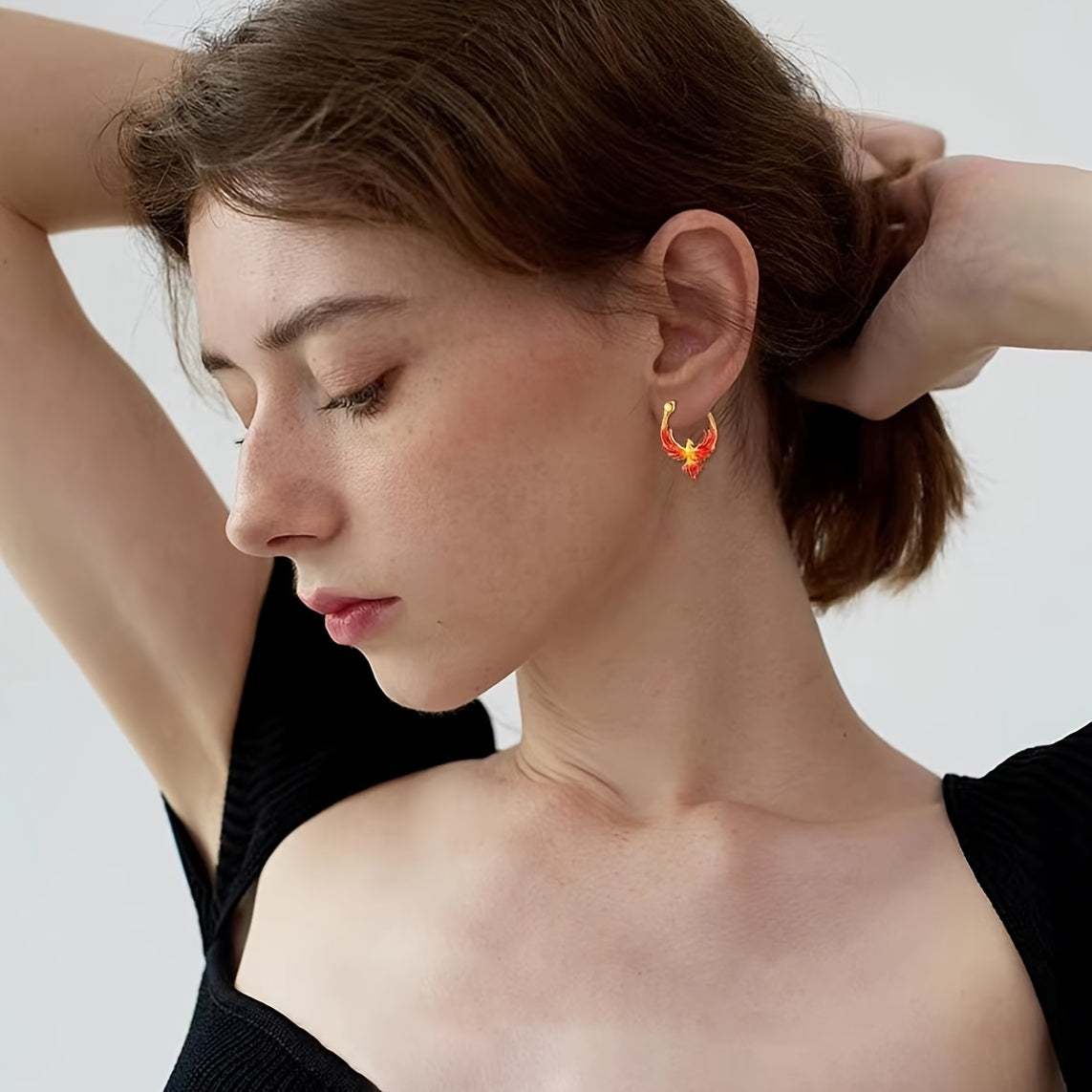 1 Pair 18K Golden Plated 925 Sterling Silver Phoenix Hoop Earrings, Sexy Tribal Style, Mardi Gras Day Inspired, Daily & Party Wear Jewelry for Women