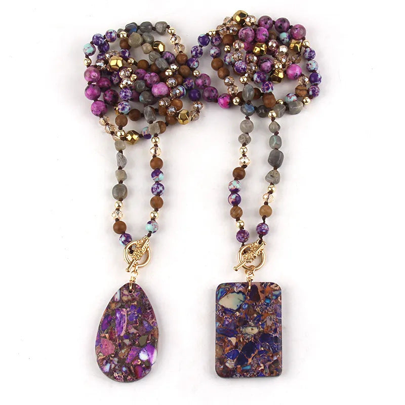 Bohemian Natural Semi-Transparent Mixed Stone Necklace for Women - Vintage Style, Zinc Alloy, Ideal for Daily Wear & Vacation, Bohemian Jewelry