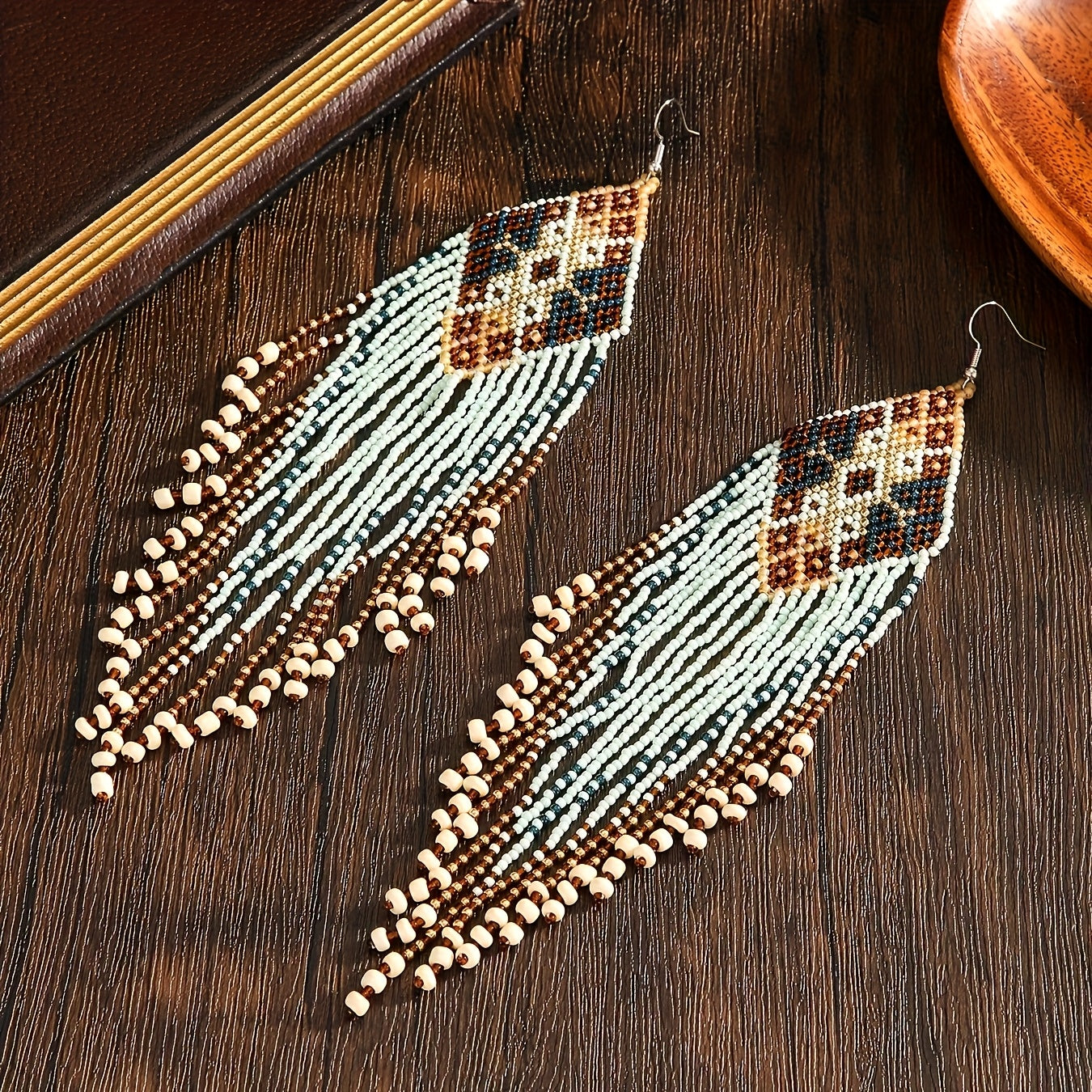 A pair of Women's fashion tassel earrings Bohemian style extra long tassel retro features geometric pattern glass rice beads hand-woven beaded suitable for daily wear leisure holiday wear all kinds of gifts for all seasons