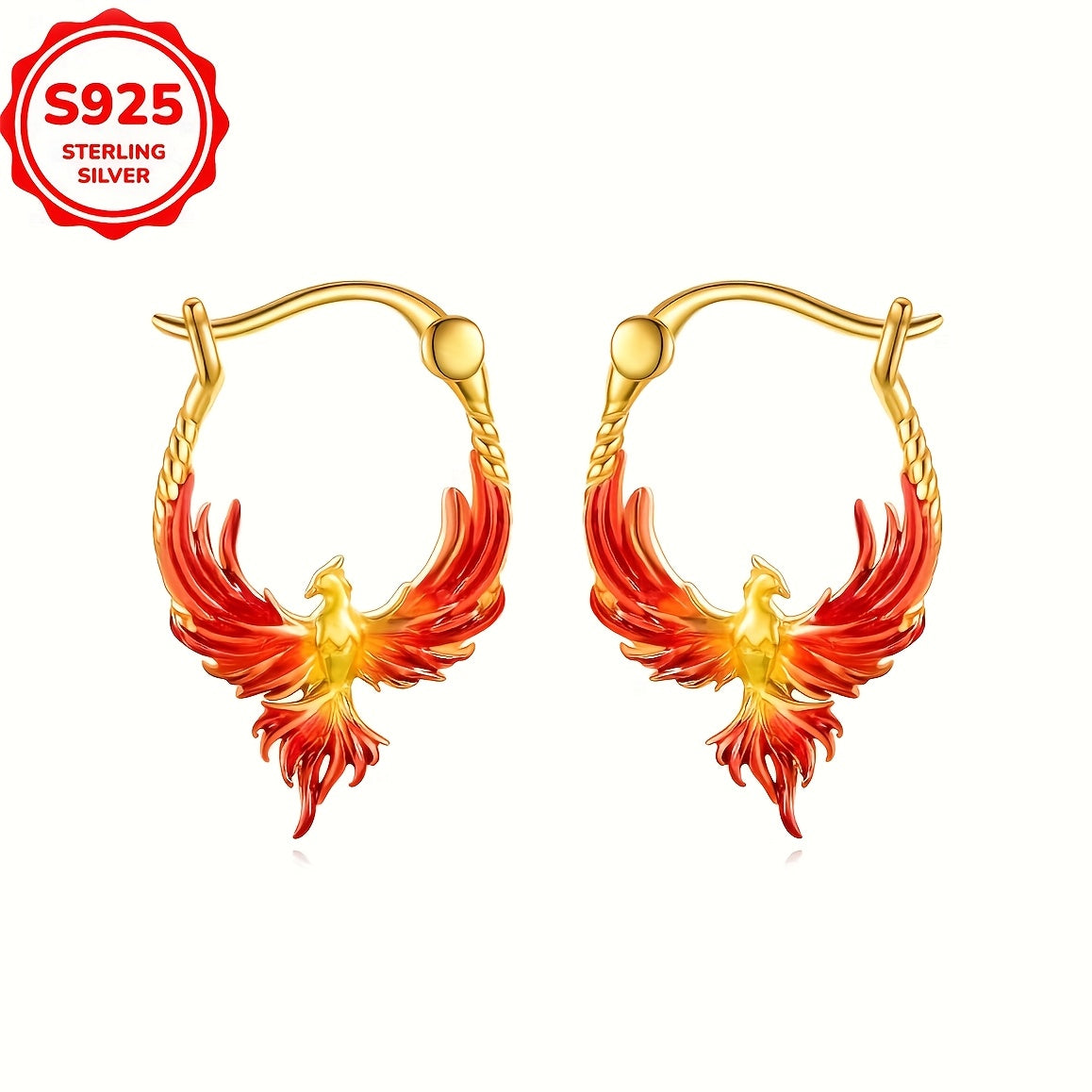1 Pair 18K Golden Plated 925 Sterling Silver Phoenix Hoop Earrings, Sexy Tribal Style, Mardi Gras Day Inspired, Daily & Party Wear Jewelry for Women