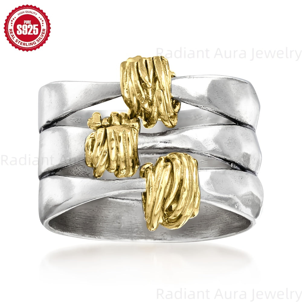 925 Sterling Silver Two-Tone Wrapped Station Ring, A Fashionable Women'S Ring, Perfect For Everyday Wear, Makes The Best Gift For Your Wife, Family, Or Friends. Ideal For Birthdays, Christmas, Thanksgiving, Or Any Special Occ