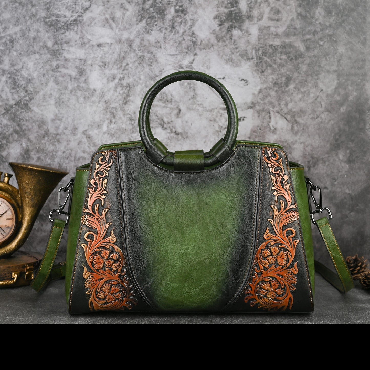Vintage Women'S Handbag with Floral Embossed Design - Large Capacity Multifunctional Crossbody & Shoulder Bag, Adjustable Strap, Golden-Tone Hardware & Zipper Closure, Two-Tone Brown &, Polyester Lining - Elegant Retro Purse