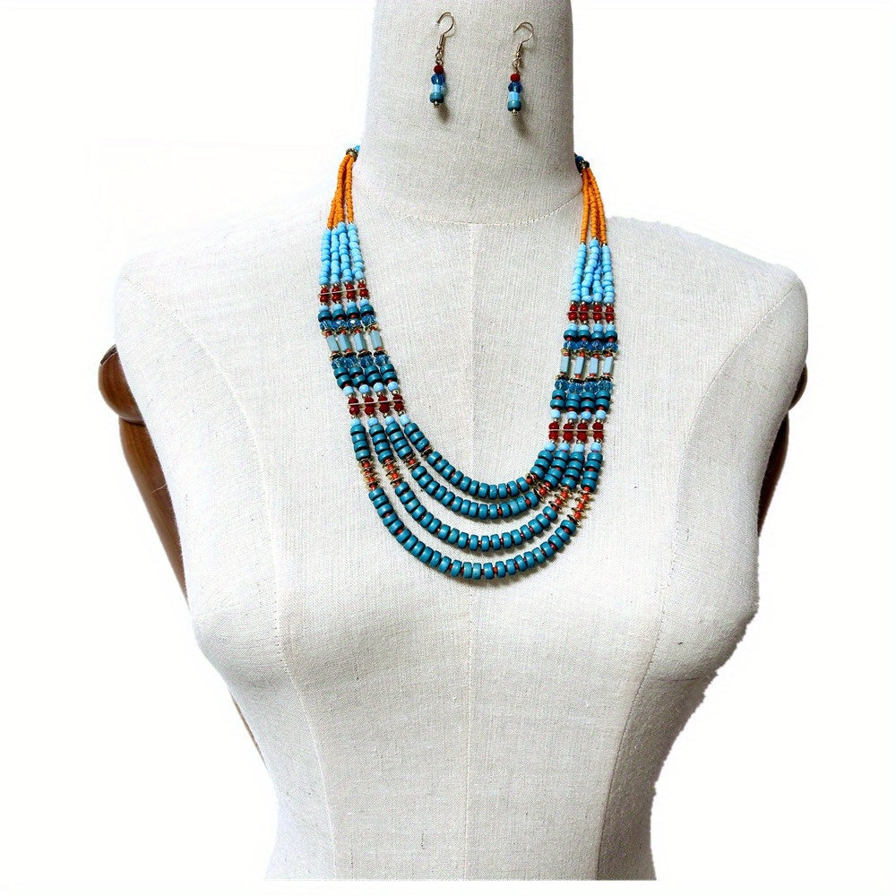 [Vibrant Bohemian Necklace] Vibrant Bohemian Retro Ethnic Multi-Layer Beaded Necklace - Handmade Layered Jewelry for Parties, Weddings, Festivals & Casual Attire