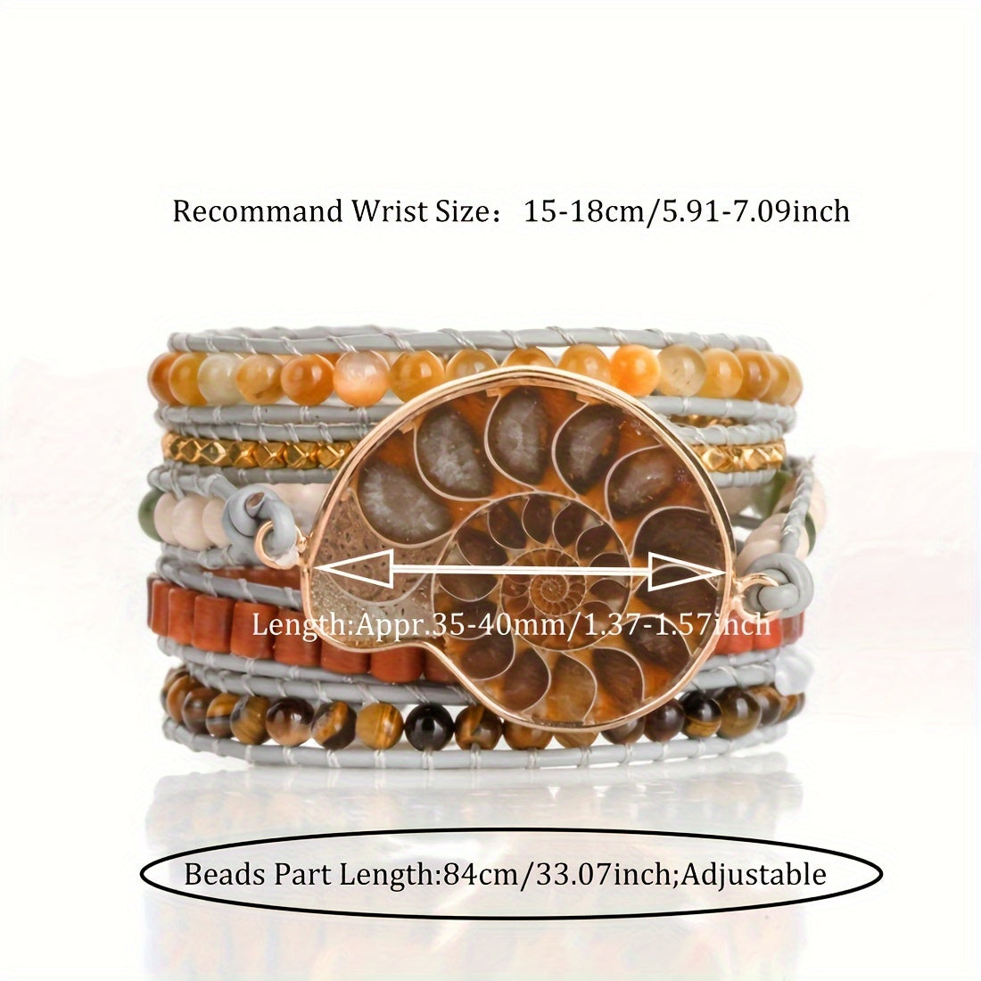 [Bohemian Agate Bracelet] Natural Stone Adjustable Bohemian Snail Agate Bracelet - Vintage-Inspired Multi-Layer Design with Golden-Tone Spiral Accent, Earthy Tones for Casual Attire or Gift