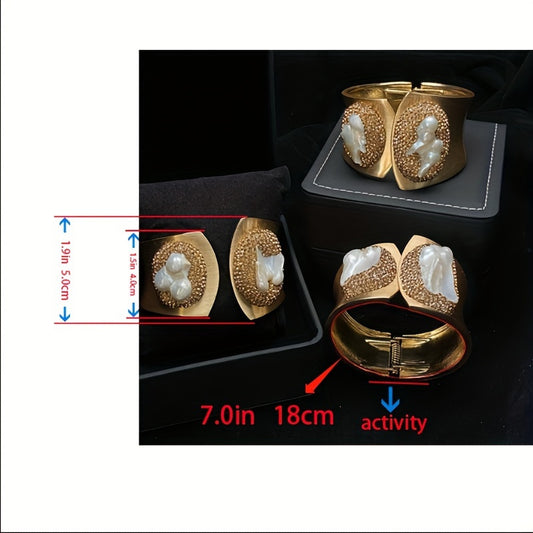 1pc Luxury Baroque Freshwater Pearls & Jack Bracelet - 18K Gold Plated Plated Copper Cuff, Elegant Jewelry for Women, Birthday/Anniversary Gift for Her - Glamorous Luxury Bracelet with Freshwater Pearls Accents, Freshwater Pe