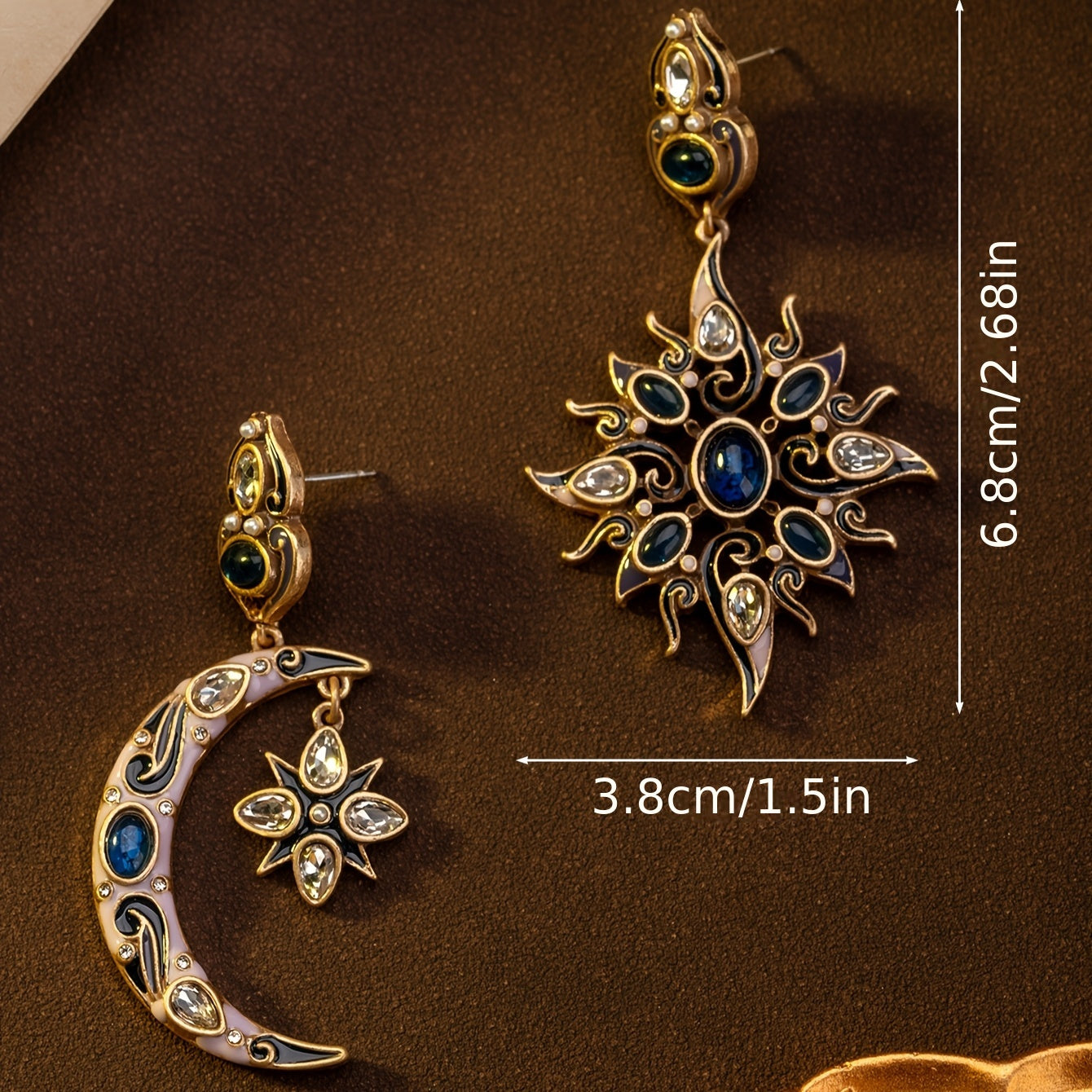 [Bohemian Earrings] Vintage-Inspired Bohemian Gothic Crescent Moon & Star Earrings | Mosaic Gemstones, Copper Alloy, Ideal for Theme Parties and Music Festivals, Unique Charm, Elegant Accessory