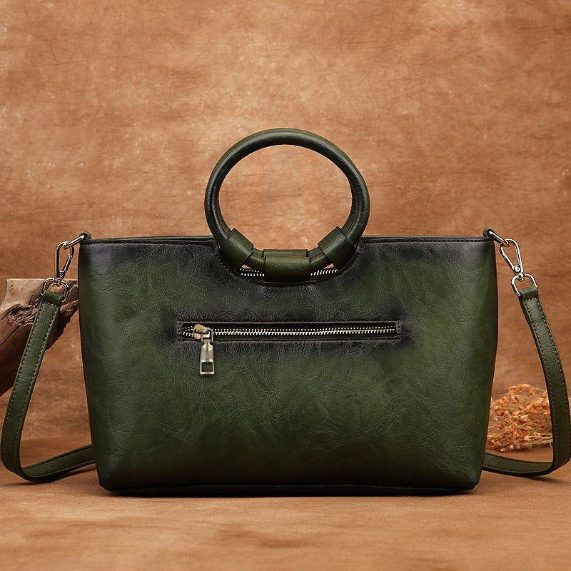 2025 Floral Embossed Crossbody Bag, Ethnic Style Olive Green/Brown Contrast Design, Dual-Use Handheld & Shoulder Bag, Golden-Tone Hardware Zipper Closure, Casual Formal Art Purse, Durable Polyester Lining, Fine Craftsmanship,