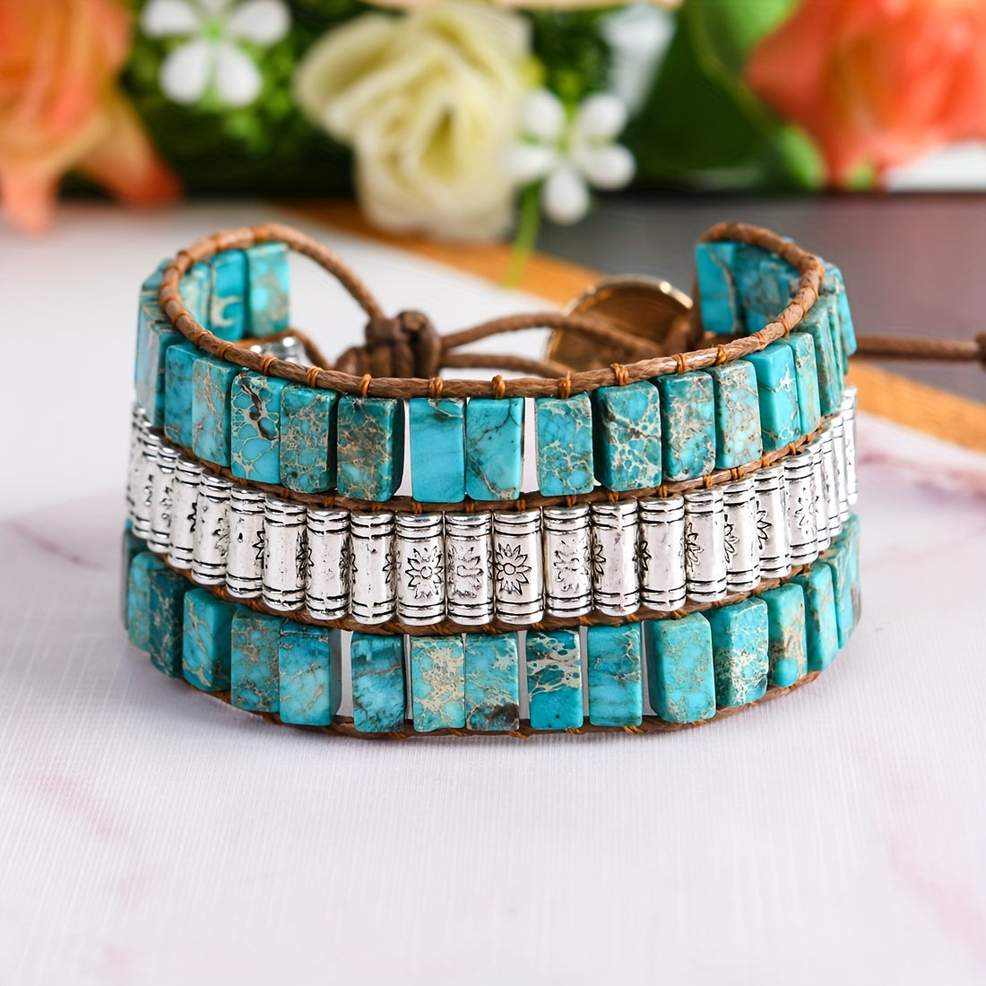 1pc Boho Style Bracelets Made Of Natural Stone Symbol Of Nature And History Suitable For Men And Women Adjustable Jewelry