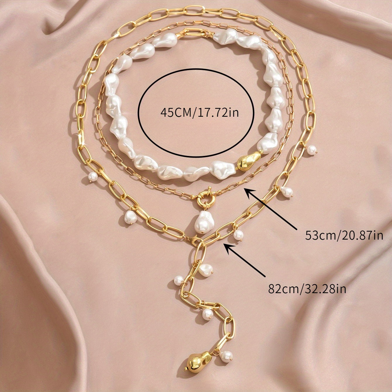 Women's Bohemian Baroque Multi-Layered Faux Imitation Pearl Necklace with Y-Shaped Pendant - KC Golden-Plated Elegant Layered Jewelry for Daily Wear & Parties, Year-Round Versatile Accessory, Charm Necklace, Party Accessories