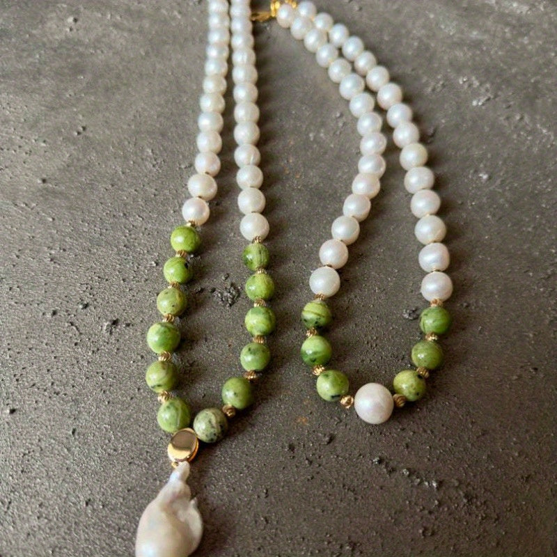 Multi-Layered Green Through Gray Fashion Handmade Beaded Necklace, Women's Faux Pearl Necklace, Best Gift for Her, Mother's Day Gift, Girlfriend Teacher's Day Graduation Season Gift, Christmas,, Daily Wear and Party Accessori