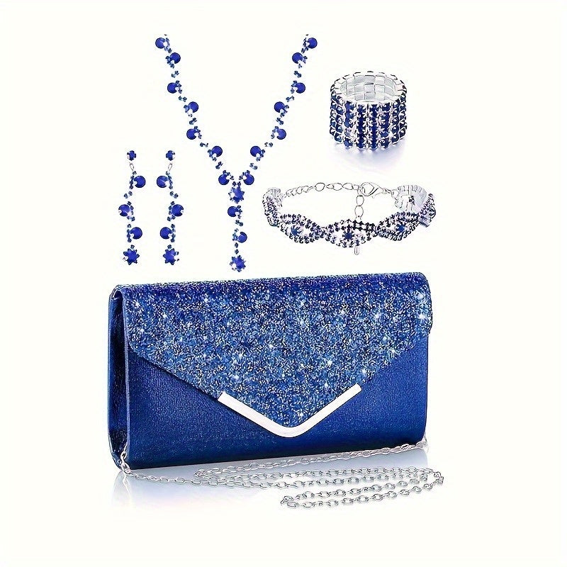 5pcs Elegant Jewelry Set for Women - Chic Clutch, Necklace, Earrings, Bracelet & Ankle Chain, Perfect for Weddings & Formal Events, Wedding Jewelry | Glamorous Jewelry | Embellishments, Jewelry Set