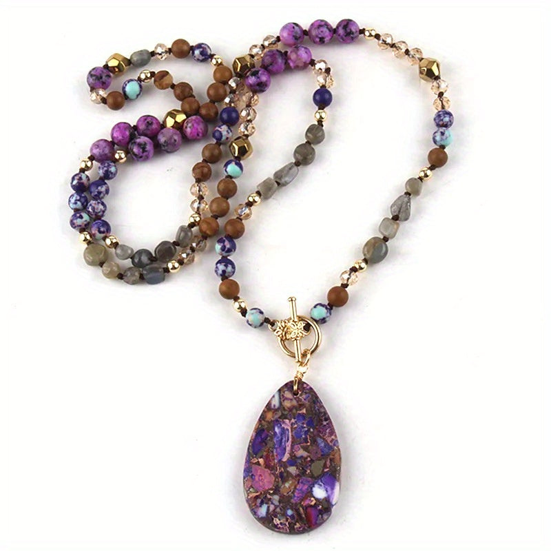 Bohemian Natural Semi-Transparent Mixed Stone Necklace for Women - Vintage Style, Zinc Alloy, Ideal for Daily Wear & Vacation, Bohemian Jewelry