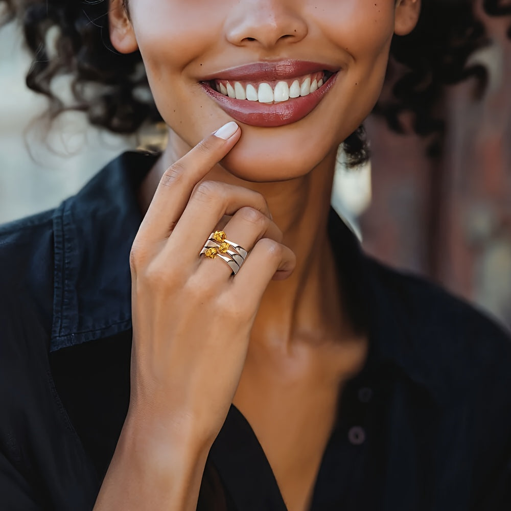 925 Sterling Silver Two-Tone Wrapped Station Ring, A Fashionable Women'S Ring, Perfect For Everyday Wear, Makes The Best Gift For Your Wife, Family, Or Friends. Ideal For Birthdays, Christmas, Thanksgiving, Or Any Special Occ