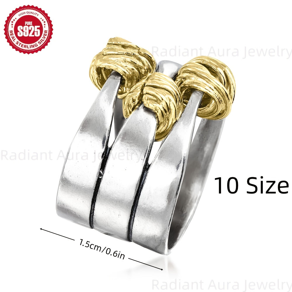 925 Sterling Silver Two-Tone Wrapped Station Ring, A Fashionable Women'S Ring, Perfect For Everyday Wear, Makes The Best Gift For Your Wife, Family, Or Friends. Ideal For Birthdays, Christmas, Thanksgiving, Or Any Special Occ
