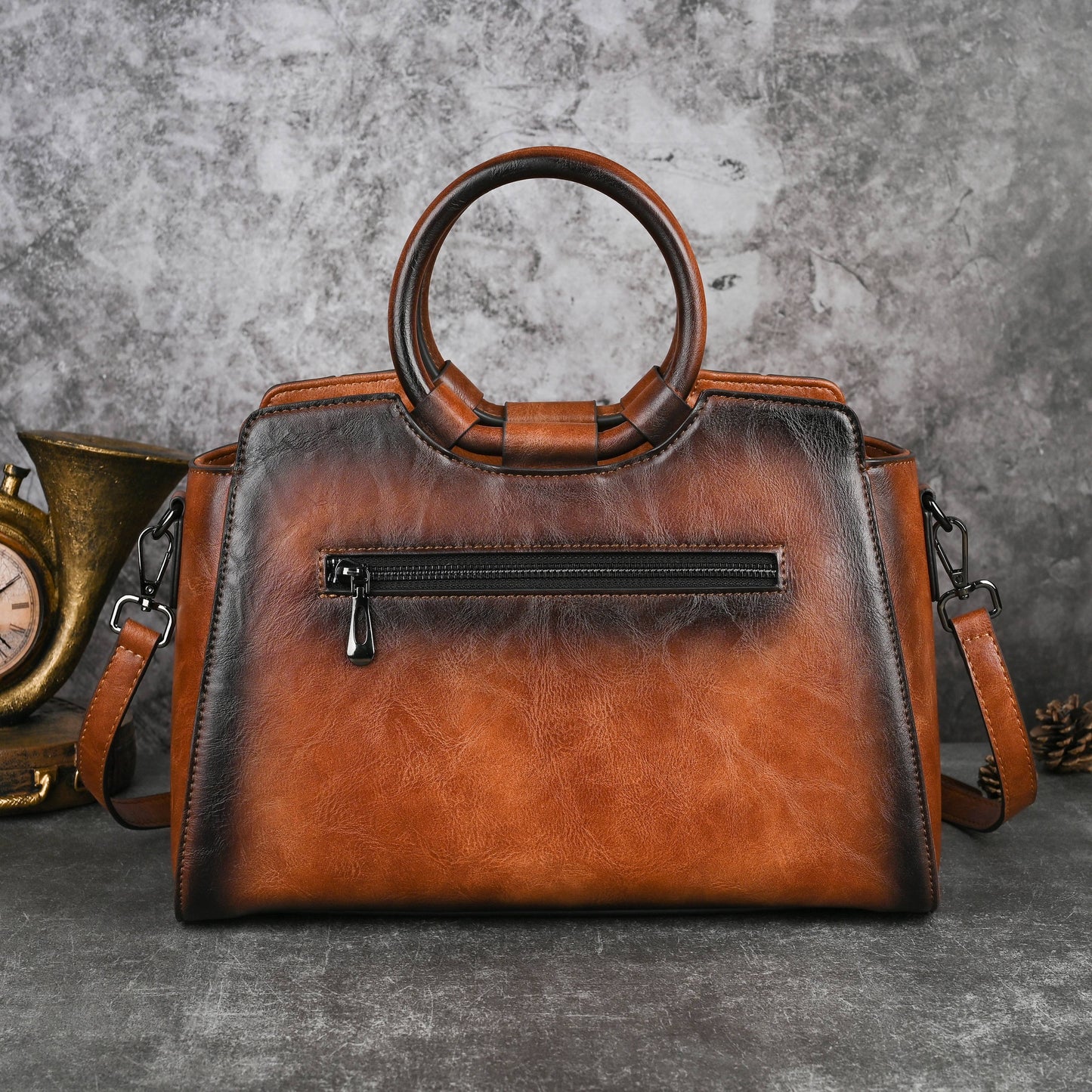 Vintage Women'S Handbag with Floral Embossed Design - Large Capacity Multifunctional Crossbody & Shoulder Bag, Adjustable Strap, Golden-Tone Hardware & Zipper Closure, Two-Tone Brown &, Polyester Lining - Elegant Retro Purse