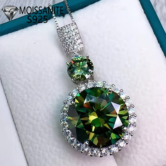 6-Carat Colorful Green Moissanite Sterling Silver 925 Pendant Necklace - Elegant Pendant Necklaces for Women with Clavicle Chain, Ideal for Daily Wear, Dating, Parties, And Gift-Giving, Featuring Vintage Luxury Style, Comes w