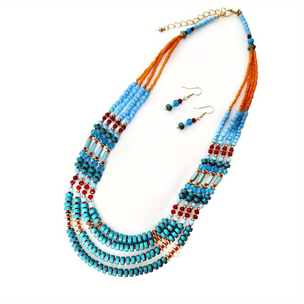 [Vibrant Bohemian Necklace] Vibrant Bohemian Retro Ethnic Multi-Layer Beaded Necklace - Handmade Layered Jewelry for Parties, Weddings, Festivals & Casual Attire