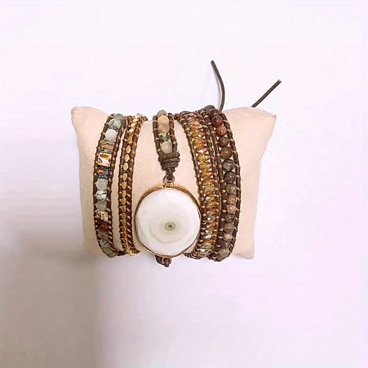 5 Wrap Bracelet Handmade Natural Stone Jasper White Opal Leather Boho Bracelets Jewelry