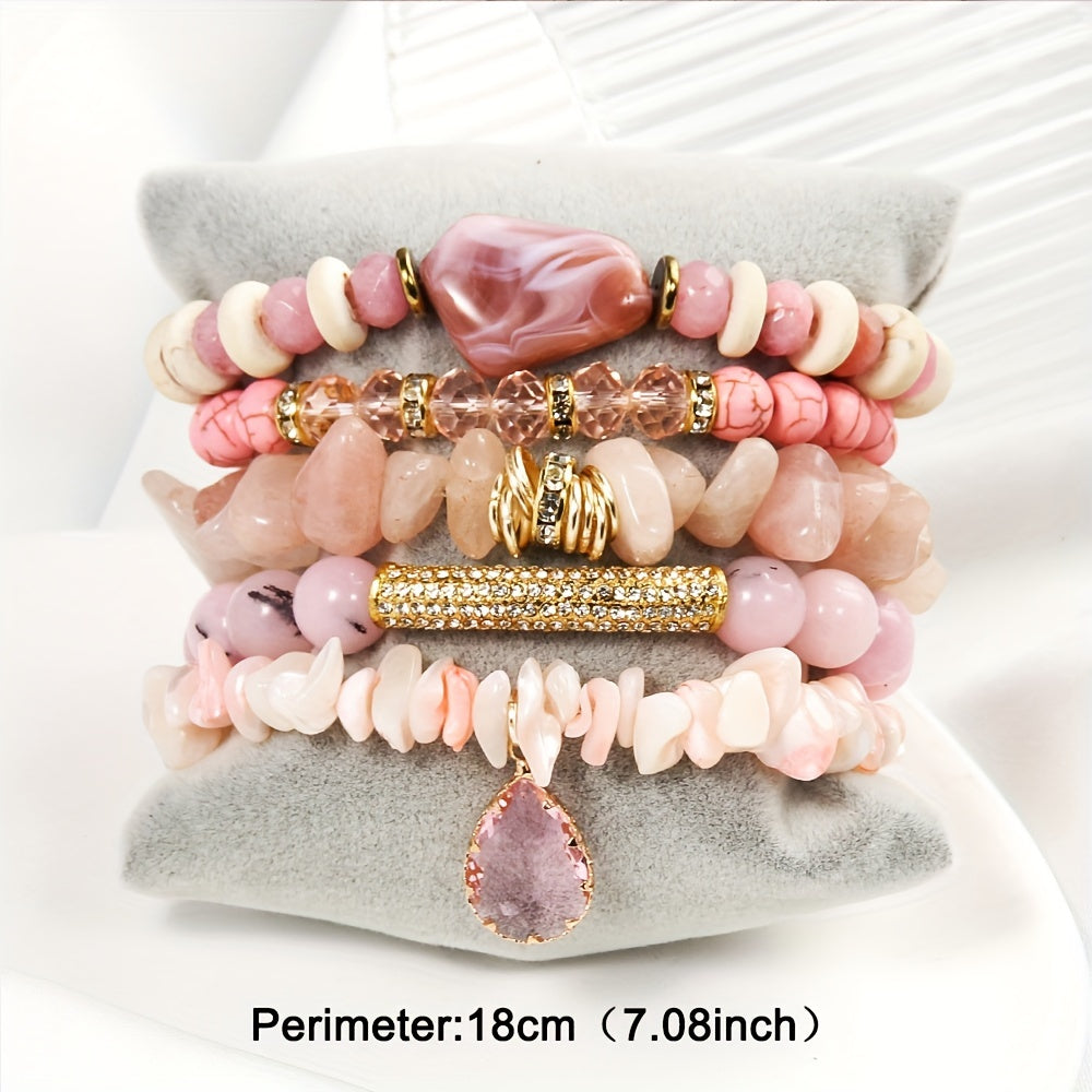 5 Piece Bohemian Chic Beaded Stackable Stretch Bracelet Set - Handmade Hand-Stringed Jewelry Decoration With Boho Style Beads Bracelet, Fashion Boho Bracelet Jewelry Perfect For Bohemian Fashion Lovers Christmas