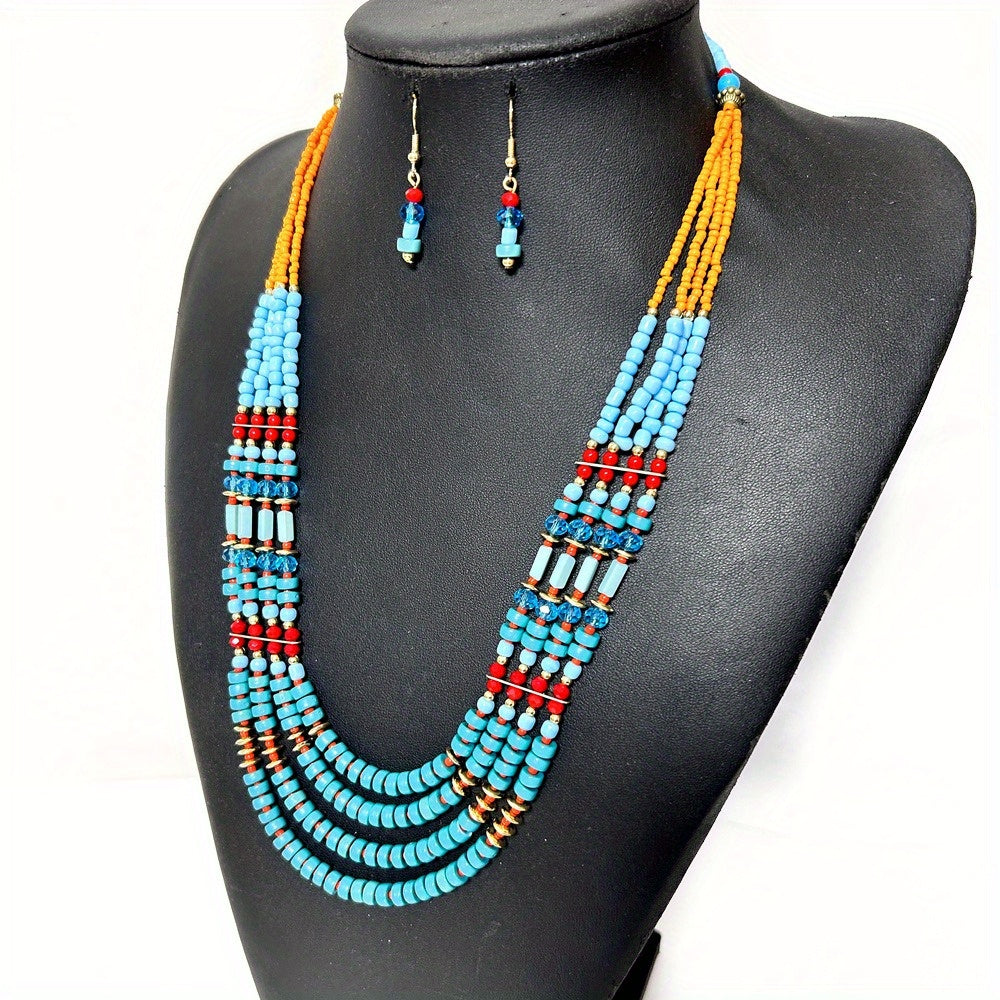 [Vibrant Bohemian Necklace] Vibrant Bohemian Retro Ethnic Multi-Layer Beaded Necklace - Handmade Layered Jewelry for Parties, Weddings, Festivals & Casual Attire
