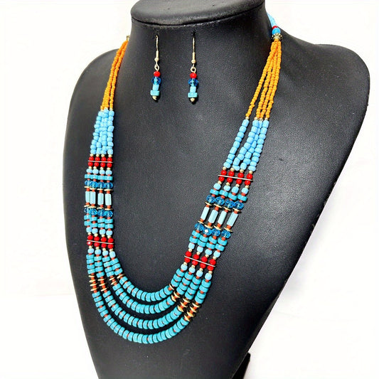 [Vibrant Bohemian Necklace] Vibrant Bohemian Retro Ethnic Multi-Layer Beaded Necklace - Handmade Layered Jewelry for Parties, Weddings, Festivals & Casual Attire