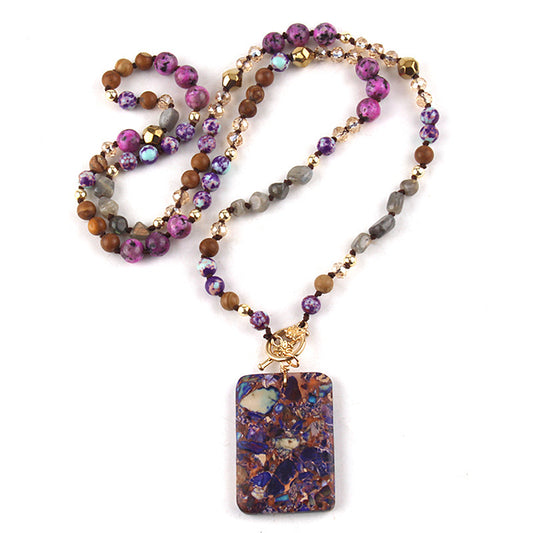 Bohemian Natural Semi-Transparent Mixed Stone Necklace for Women - Vintage Style, Zinc Alloy, Ideal for Daily Wear & Vacation, Bohemian Jewelry
