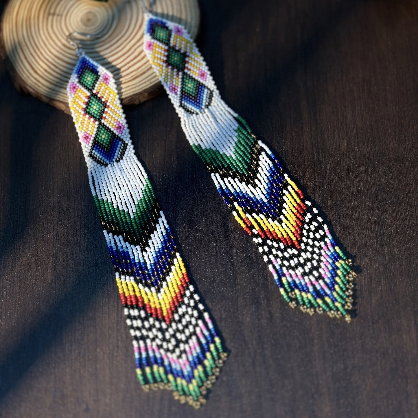White Geometric Bohemian Ultra-long Tassel Earrings Top Beaded Tassel Earrings Handmade Glass Beads Rice Beads Seed Beads Lady Jewelry Holiday Party And Daily Wear The Best Gift Girls