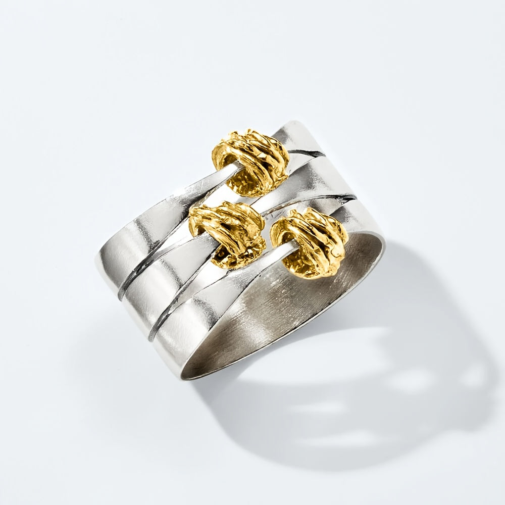 925 Sterling Silver Two-Tone Wrapped Station Ring, A Fashionable Women'S Ring, Perfect For Everyday Wear, Makes The Best Gift For Your Wife, Family, Or Friends. Ideal For Birthdays, Christmas, Thanksgiving, Or Any Special Occ