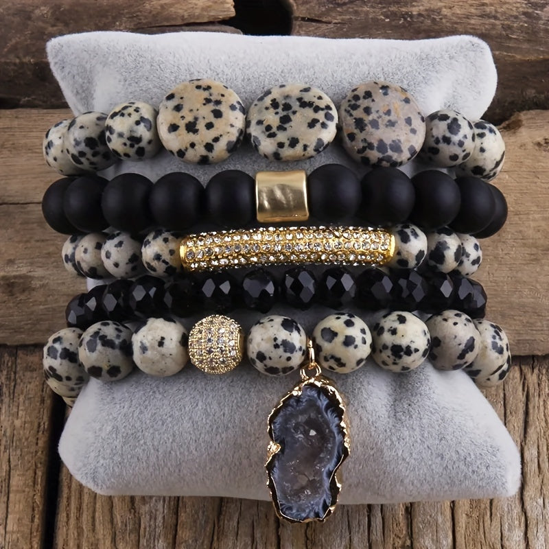 5 Piece Bohemian Chic Beaded Stackable Stretch Bracelet Set - Handmade Hand-Stringed Jewelry Decoration With Boho Style Beads Bracelet, Fashion Boho Bracelet Jewelry Perfect For Bohemian Fashion Lovers Christmas