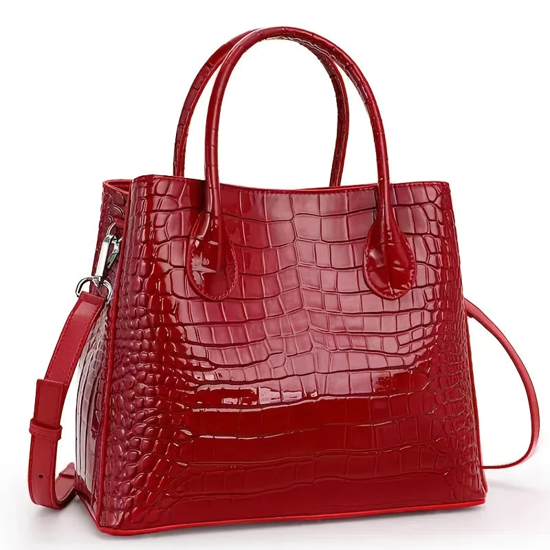 Women's Genuine Leather Shoulder Bag with Detachable Strap & Adhesive Closure - Striped Handbag in Gray/Red/Black, Polyester Lining & Oil-Edged Trim for Durability, Versatile for Casual & Formal Use