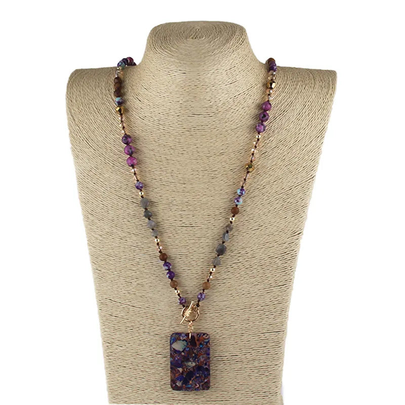 Bohemian Natural Semi-Transparent Mixed Stone Necklace for Women - Vintage Style, Zinc Alloy, Ideal for Daily Wear & Vacation, Bohemian Jewelry