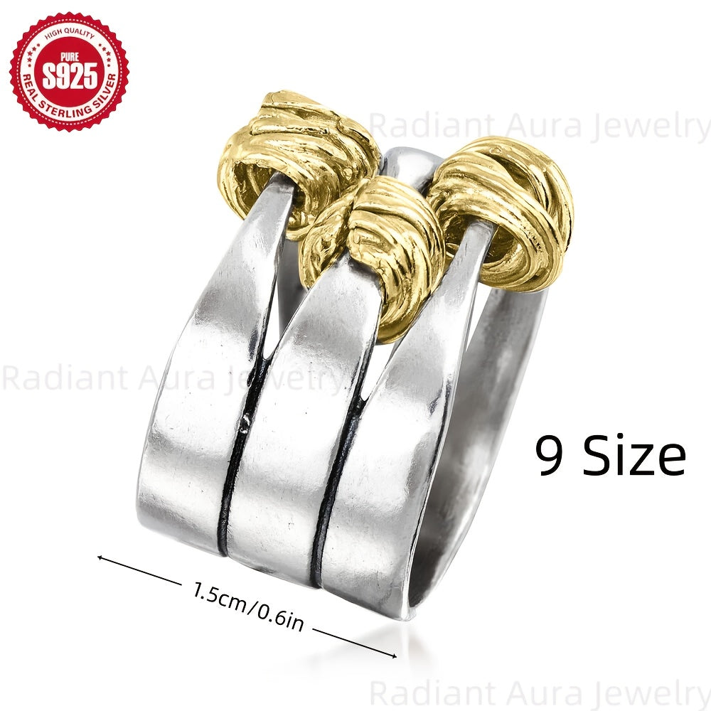 925 Sterling Silver Two-Tone Wrapped Station Ring, A Fashionable Women'S Ring, Perfect For Everyday Wear, Makes The Best Gift For Your Wife, Family, Or Friends. Ideal For Birthdays, Christmas, Thanksgiving, Or Any Special Occ