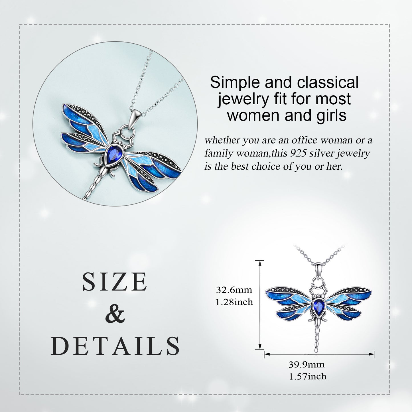 925 sterling Silvery dragonfly pendant necklace inlaid with Synthetic Zirconia birthday gifts for women