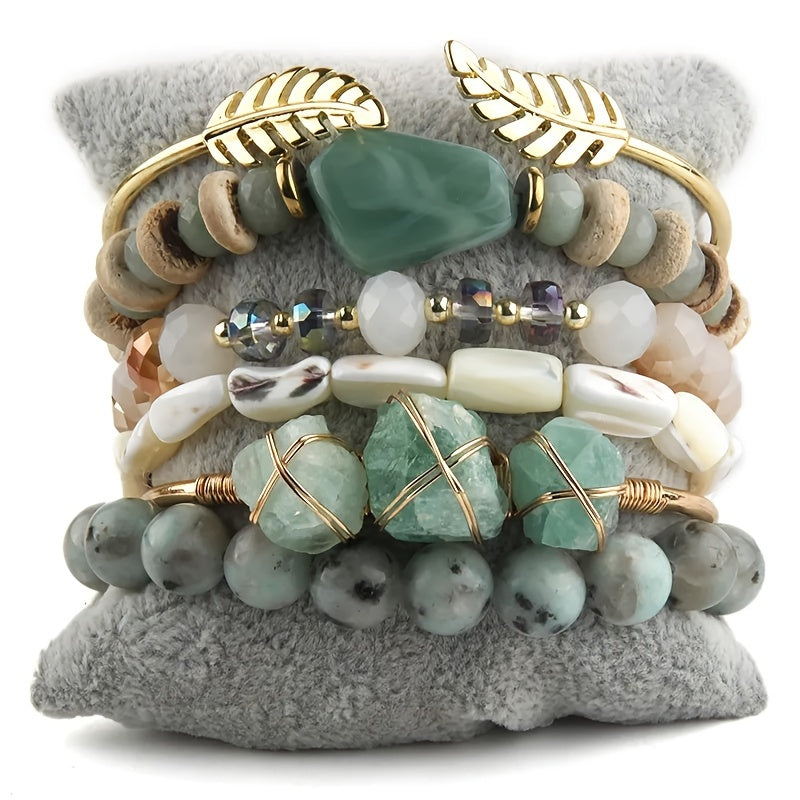 5 Piece Bohemian Chic Beaded Stackable Stretch Bracelet Set - Handmade Hand-Stringed Jewelry Decoration With Boho Style Beads Bracelet, Fashion Boho Bracelet Jewelry Perfect For Bohemian Fashion Lovers Christmas