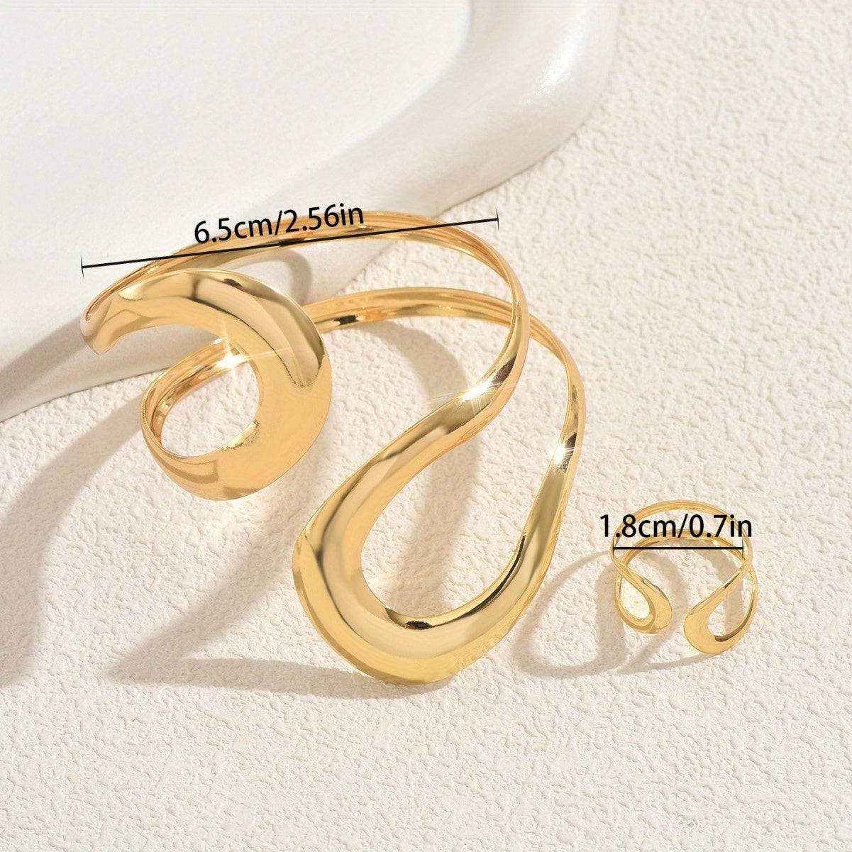 2pcs Jewelry Set, Unique Hollow-Out& Smooth Alloy Metal Texture Design, Bracelet& Ring Set, Versatile Open Hand Accessories, Perfect Gifts for Stylish and Comfortable to Wear.