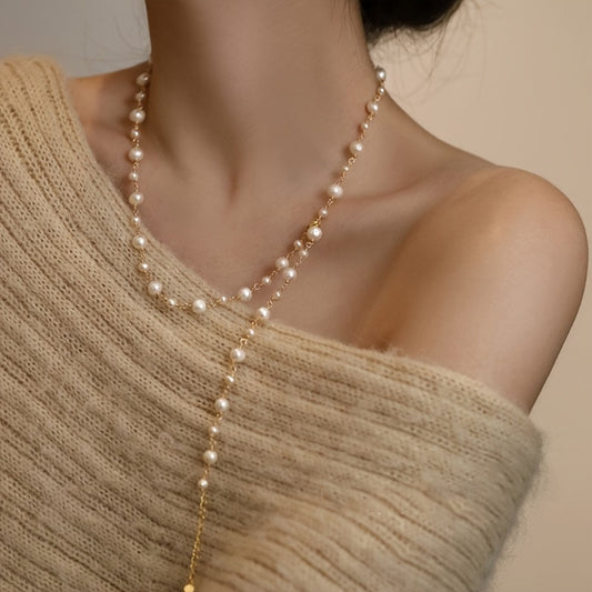 1pc Vintage Baroque Women's Necklace - Golden-Toned -Coated Clavicle Chain with Sweater Pendant, Ornate Bead & Medallion Design, Minimalist Elegant Statement Jewelry for Valentine's Day, Parties & Year-Round Wear, Durable Tar