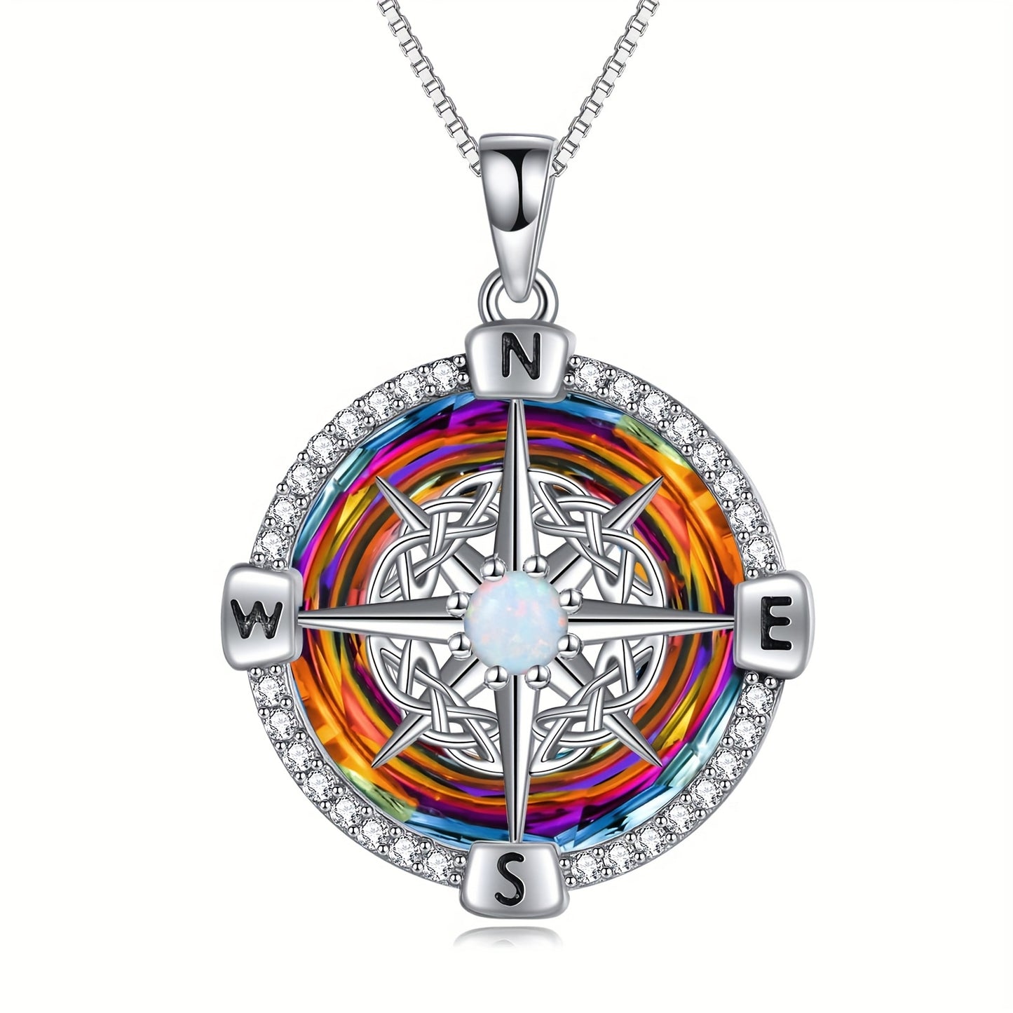925 Sterling Silvery Compass Necklace for Women Good Luck Celtic Knot Pendant Necklace with Colorful Created Artificial Crystal Compass Jewelry Graduation Mothers Day Gifts for Sister Wife Her Mother