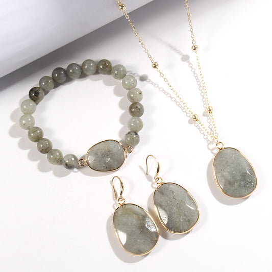 Women's Natural Stone Jewelry Set - Bohemian Bracelet & Earrings with Beads, Everyday & Formal Events, Year-Round Elegant Jewelry Gift for Women, Versatile Accessory, Vintage Style, Polished Finish, Fashion Lovers, Stylish Ac